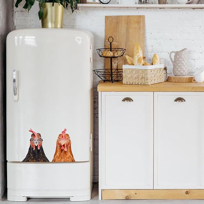 Funny Chicken Wall Stickers Peel and Stick - 2 Hens Heads Window Stickers Decor - Funny Wall Decals Removable for Farmhouse Kitchen Bedroom Door Refrigerator Car