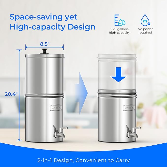 Waterdrop 2.25G Gravity-fed Water Filter System, with Silver Ions Enhanced Filtration with 2 Black Carbon Filters and Metal Spigot-Ruum Studio Home