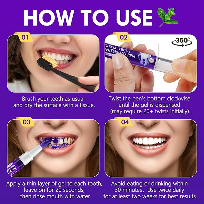 Teeth Whitening Pen 6 Pack, Professional Purple Teeth Whitening Gel for Rapid Stain Removal, No Sensitivity Formula for Sensitive Teeth, Mint Fresh Breath-Ruum Studio Home