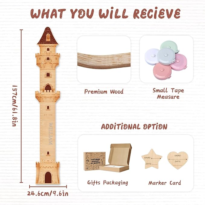 Personalized Name Growth Chart, Castle Height Chart, Customized Name Measuring Board for Kids Height, Kids Growth Measurement Decorative Wall Sticker, Nursery Growth Chart Ruler-Ruum Studio Home
