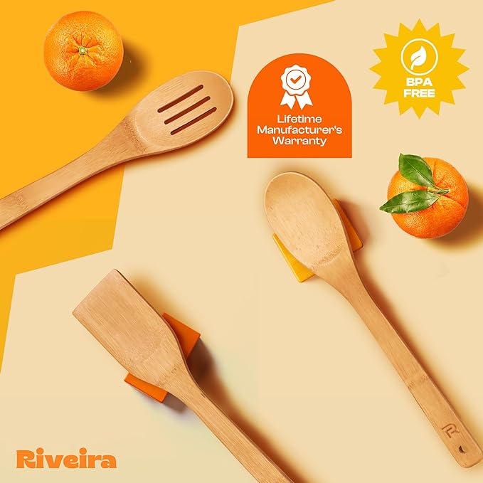 Riveira Bamboo Wooden Spoons for Cooking 3-Piece, Apartment Essentials Wood Spatula Spoon Nonstick Kitchen Utensil Set Premium Quality Housewarming Gifts for Everyday Use-Ruum Studio Home