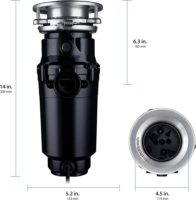 Waste Maid 10-US-WM-458-SL-3B Garbage Disposal Anti-Jam Stainless Steel Food Waste Grinding System, 3/4 HP Slim Line, Black-Ruum Studio Home