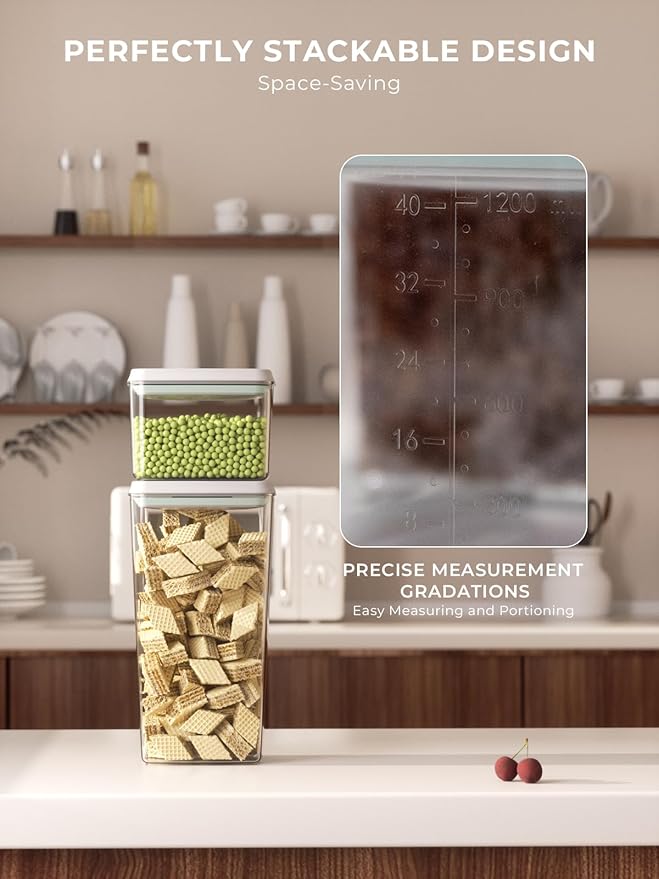 Pop Storage Set – 4 Pack Airtight Food-Grade Containers with Lids, BPA-Free, with Measurement Marks for Flour, Sugar, Pantry Organization-Ruum Studio Home