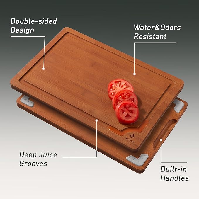 3 Packs Bamboo Cutting Board Set with Non Slip Feet and Over Sink Nice Solid Thick Wood Juice Groove Chopping Board Extra Large Big Small Best Hardwood Counter Organic Vegetable Kitchen Gadgets-Ruum Studio Home