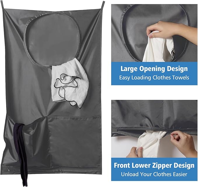 Saves Space Door-Hanging Laundry Bag,Door Hanging Laundry Hamper with 2 Different Types of Hooks, Polyester Fabric Hanging Laundry Basket for Clothes Size 22"X37" -2 Pack Gray-Ruum Studio Home