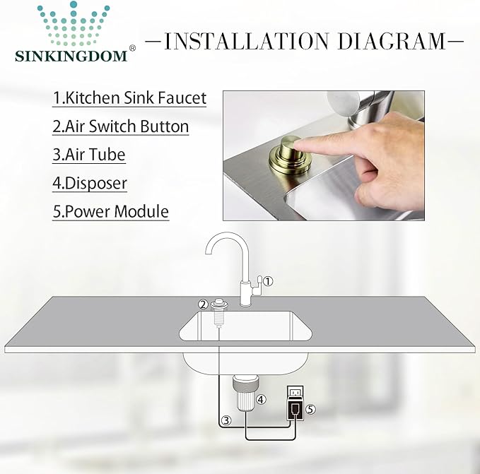 SinkTop Air Switch Kit with Brass Gold Long Button (Full Brass) for Garbage Disposal,without cabel-Ruum Studio Home