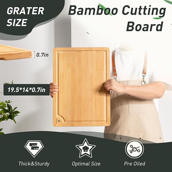 Extra Large Bamboo Board Charcuterie Non Slip Feet Over Sink Wooden Cutting Chopping Board Butcher Block Nice Solid Thick Juice Groove Big Xl XXl xlarge Hardwood Kitchen Counter Organic Meat BBQ Kit-Ruum Studio Home