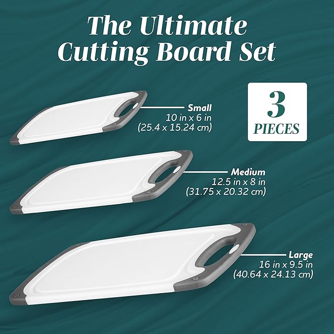 Cutting Boards for Kitchen - BPA-Free Chopping Board - Different Sizes & Non Slip Handles - Reversible, Large Cutting Board Set - Unique Gifts for Cooks Who Have Everything - 3-Pack Aqua-Ruum Studio Home