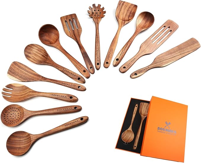 Wooden Spoons for Cooking,12 Pack Wooden Utensils for Cooking Wooden Cooking Utensils Wooden Kitchen Utensils Set Natural Teak Wooden Spatulas for Cooking-Ruum Studio Home