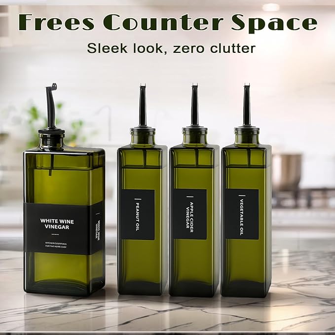 Olive Oil Dispenser Bottle for Kitchen- 16.9oz Oil Bottles UV Protection, Oil and Vinegar Dispenser Set, Drip-Free Pourer, Elegant Kitchen Essential- 16.9oz, Set of 2-Ruum Studio Home