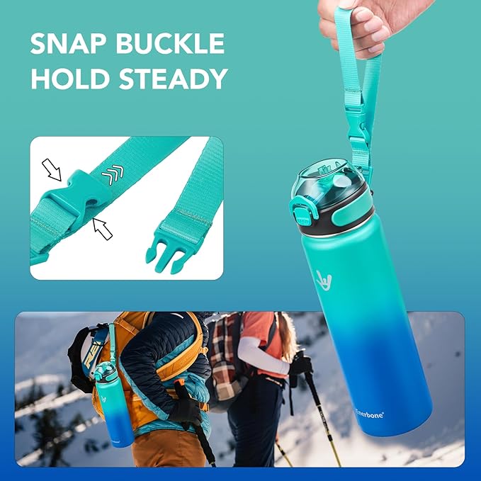 Enerbone 24 oz Insulated Water Bottle, Stainless Steel Bottle with Carrying Strap, Double-Wall Vacuum Insulation Design, Leakproof Sports Bottle with Straw, Keep Drinks Cold or Hot for Hours-Ruum Studio Home