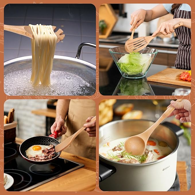 comfoyar Wooden Spoons for Cooking, 7 Pieces Kitchen Cooking Utenails Set with Spatula and Ladle, Heat Resistant Kitchen Cookware for Nonstick Pan-Beech-Ruum Studio Home
