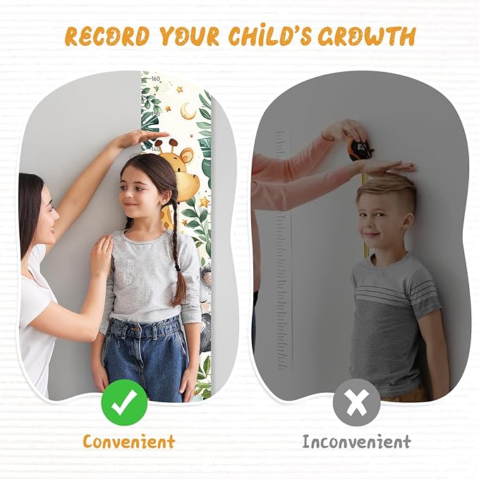 Personalized Name Growth Chart Wall Decor for Kids – Canvas Removable Height Chart Measuring Ruler 59" x 7.9" (Cute Animals)-Ruum Studio Home