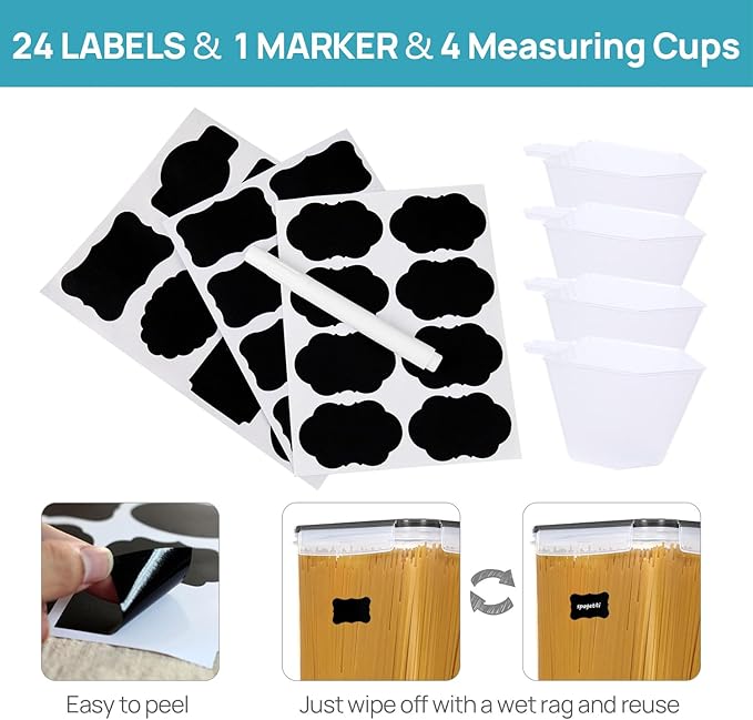 Vtopmart 10 PCS Flour and Sugar Storage Container, Large Airtight Food Canisters with Lids for Kitchen, Pantry Organization, BPA Free, Black-Ruum Studio Home