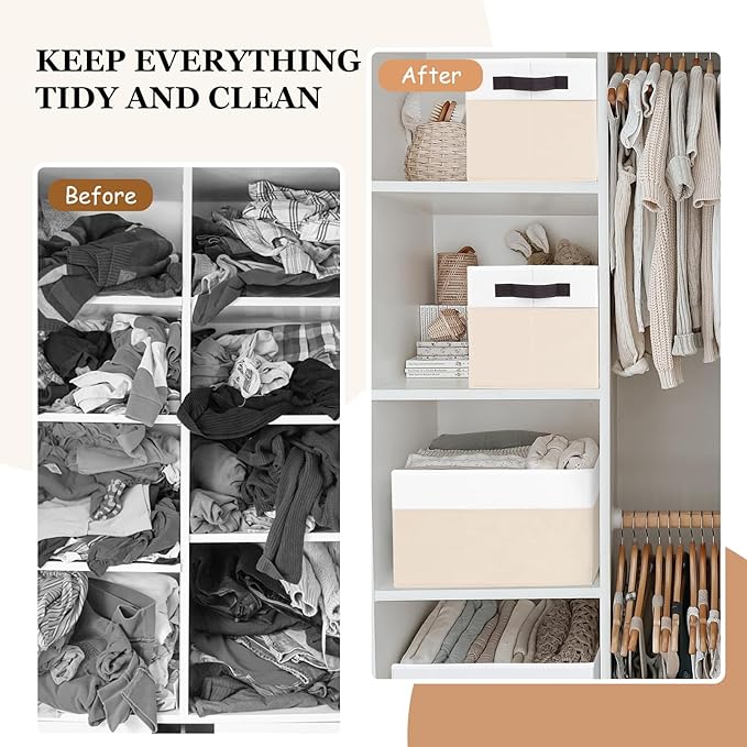 Criusia 8 Pack Large Storage Basket, Fabric Blanket Basket Living Room, Toy Organizers and Storage with Handles for Kids, Laundry Basket for Clothes Towel, Yarn and Craft Storage Bins (14L*10W*9.5H)-Ruum Studio Home