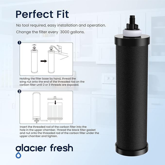 GLACIER FRESH Replacement for BB9-2 Black Purification Water Filter, Compatible with Berkey® BB9-2 Black Filters and Berkey® Gravity Water Filter System, 3 Pack-Ruum Studio Home
