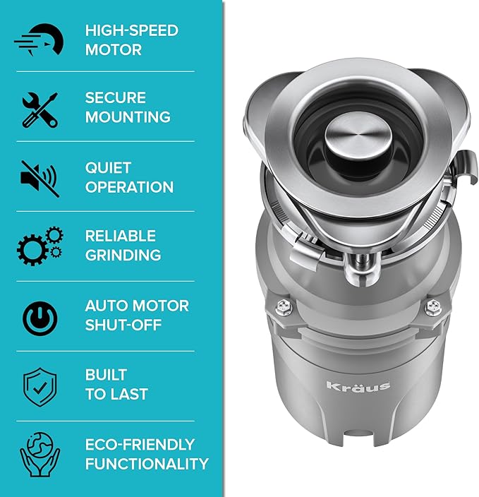 KRAUS® WasteGuard™ High-Speed 1/2 HP Continuous Feed Ultra-Quiet Motor Garbage Disposal with Power Cord and Flange Included and Universal Mount-Ruum Studio Home