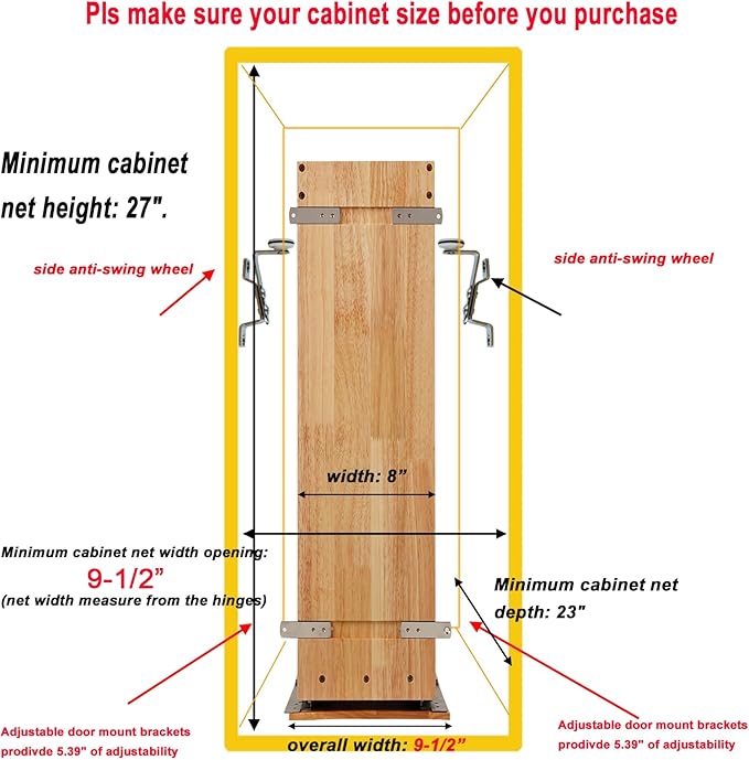 DINDON Pull Out Spice Rack Cabinet Organizer, (8" W x 21.9" D x 25.2" H) Multi-Use Soild Wood Pull Out Cabinet Organizer Slide Out Shelf Sliding Base Cabinet Storage Organization-Ruum Studio Home