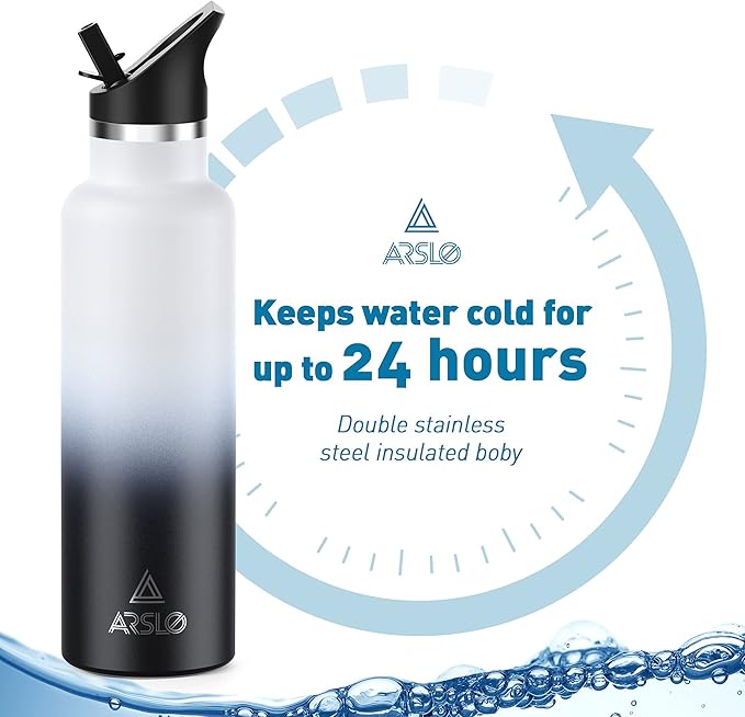 Stainless Steel Double Wall Water Bottles 25oz, Vacuum Insulated Bottle With Straw Lid, Insulated Water Bottle Keeps Water Cold for 24 Hours, Hot for 12 Hours, Hiking, Sports