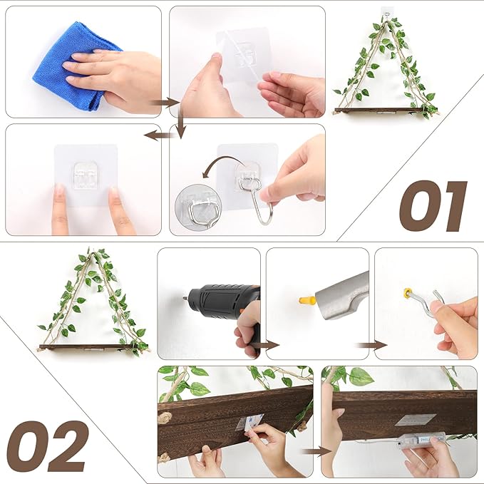 Floating Shelves for Wall,Plant Wall Decor,Hanging Shelf,Cottage Core Decor,Room Decor Aesthetic,Boho Room,Adhesive Shelves,Floating Shelves for No Drilling,Two-Piece Set(Green Leaf)-Ruum Studio Home