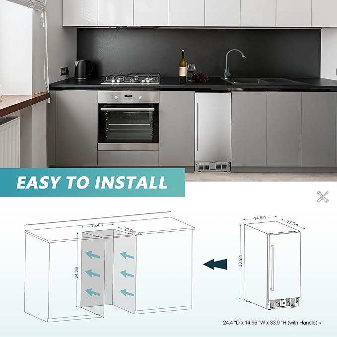 EUHOMY Beverage Refrigerator 15 Inch, Under Counter 127 Can Beverage Fridge with Stainless Steel Door, Beverage Cooler Built-in and Undercounter Drink Fridge - Soda Cola-Ruum Studio Home