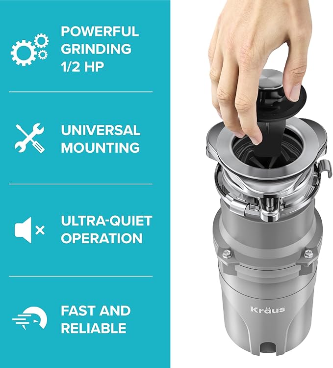 KRAUS® WasteGuard™ High-Speed 1/2 HP Continuous Feed Ultra-Quiet Motor Garbage Disposal with Power Cord and Flange Included and Universal Mount-Ruum Studio Home