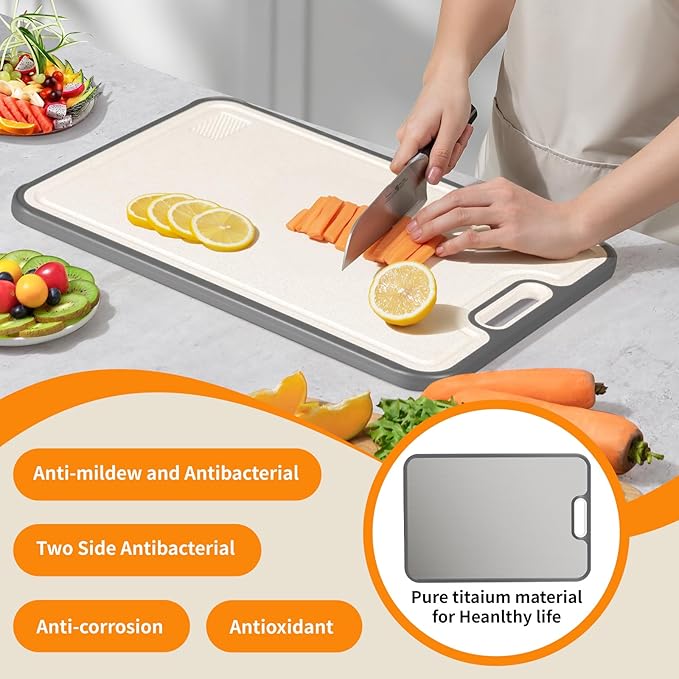 Titanium cutting boards for Kitchen,Double Sided Food Grade,Pure Titanium and Wheat Straw PP, Double Chopping Boards for Meat and Fruits Easy to Clean Size 15’’x10’’-Ruum Studio Home