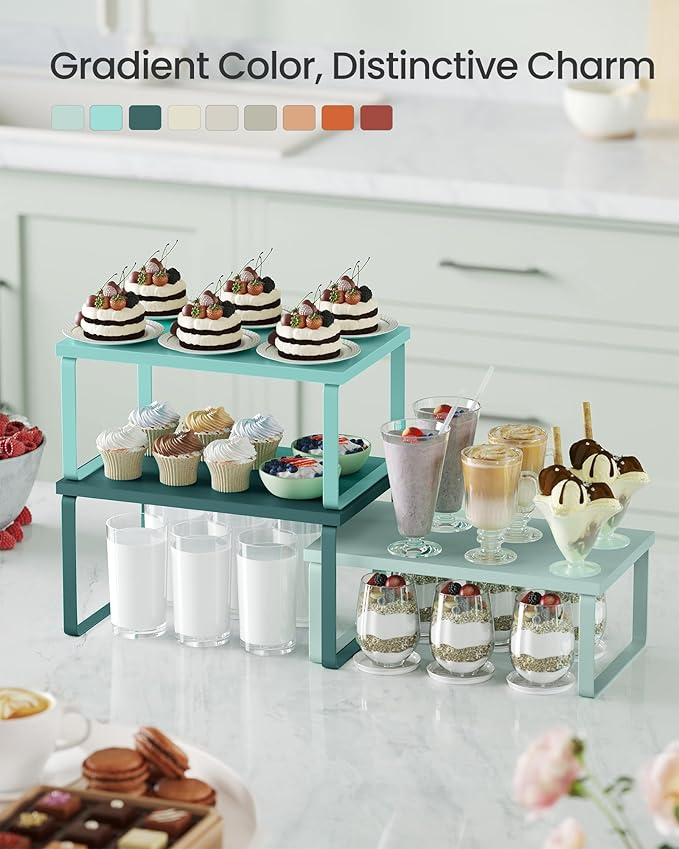 SONGMICS Cabinet Organizer Shelf, Set of 3 Kitchen Counter Shelves, Kitchen Storage, Spice Rack, Stackable, Expandable, Green UKCS220C01-Ruum Studio Home