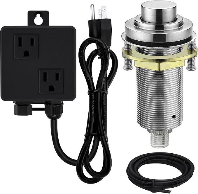 SinkTop Air Switch Kit (Long Full Brass Button) for Disposal, Dual Outlet, (Brushed Nickel)-Ruum Studio Home