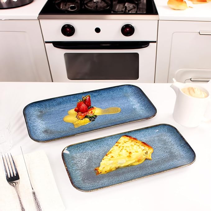 Porcelain Dinner Plates Blue 2 PCS, Serving platters for entertaining, for Fruit, cheese, snack, Bread, cupcake, Salad - Scratch Resistant durable, Microwave, Dishwasher Safe-Ruum Studio Home