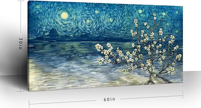 amatop Extra Large Wall Art Floral Tree Canvas Print for Living Room Bedroom Office– Oversized Plum Blossom Lake Landscape Picture Modern Blue Teal Nature Artwork Decor 58x29 Inch-Ruum Studio Home