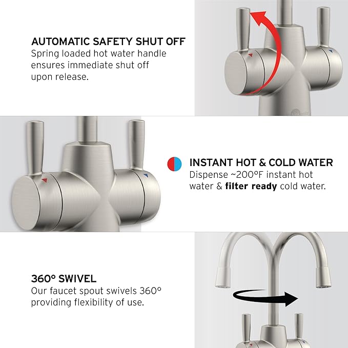 InSinkErator HOT250 Instant Hot and Cold Water Dispenser System, 2-Handle Drinking Water Faucet in Satin Nickel with 2/3-Gallon, Filter-Compatible, Stainless Steel Tank, HC250SN-SS-Ruum Studio Home