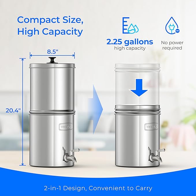Waterdrop Gravity-fed Water Filter System, with Upgrade 3 Black Carbon Filters and Metal Spigot, 9000 Gallon Longer Lifespan and 150% Faster Flow, King Tank Series, 2.25G-Ruum Studio Home