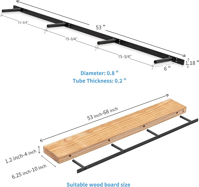 Hidden Shelf Brackets , Floating Shelf Bracket ( Additional Brackets -NO Kits) 53 Inch -2 Pcs-Ruum Studio Home