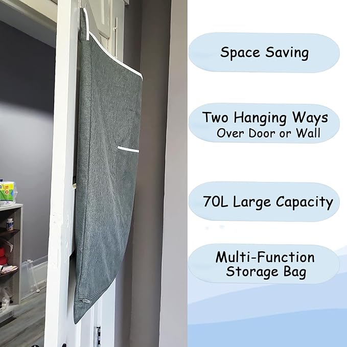 XL Large Hanging Laundry Hamper, Over the Door Laundry Bag with Zipper and Wide Open Top,Hanging Hamper for Storage Laundry, Clothes, Toys,36x 22 Inch, Heather Grey 2Pack.-Ruum Studio Home