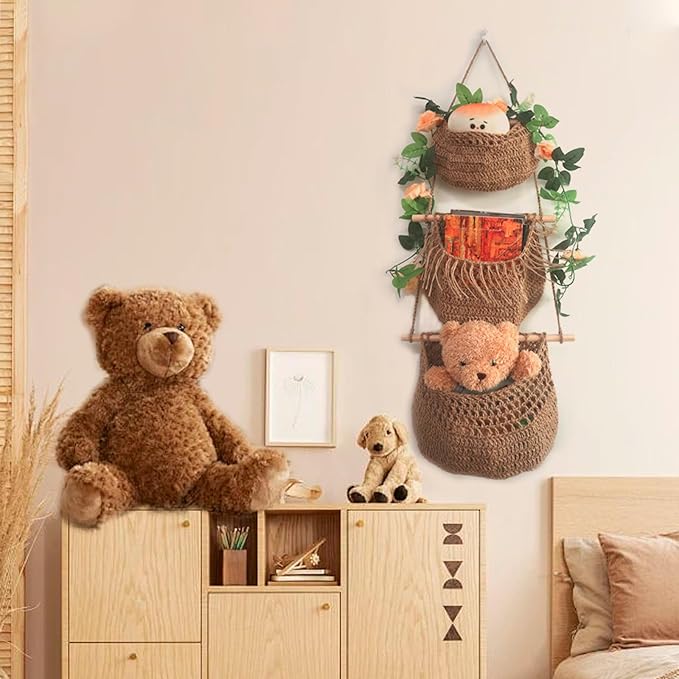 Hanging Fruit Baskets for Kitchen 3-Tier Handmade Bohemian Wall Baskets for Organizing & Decorating Living Room Bedroom Wall Hanging Basket for Onion Storage & Fruit Storage-Ruum Studio Home