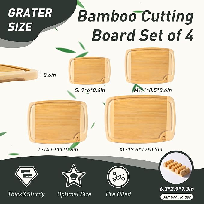Bamboo Cutting Board Set Non Slip Feet with Holder Over Sink Men Birthday Christmas Valentines Father Day Gifts Ideal from Wife Romantic Anniversary Best Cool Gadget Awesome Who Have Everything-Ruum Studio Home
