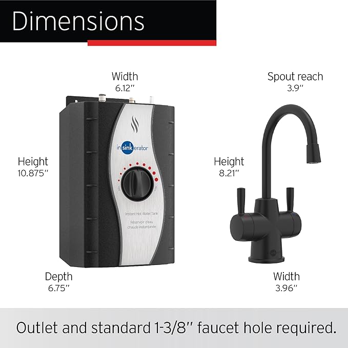 InSinkErator Stainless Steel Tank, HC250MBLK-SS HOT250 System, 2-Handle Drinking Faucet in Matte Black with 2/3-Gallon, Filter-Compatible Instant Hot/Cold Water Dispenser-Ruum Studio Home