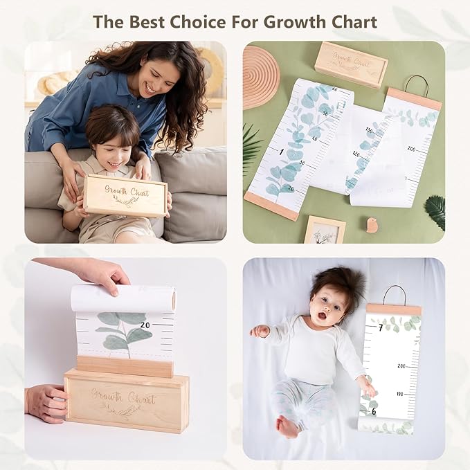 Growth Chart for Wall 7 Ft Height Chart with Keepsake Box & Hook Waterproof Canvas Measure Wall Ruler Removable Neutral Nursery Wall Decor for Baby Kids Toddlers-Ruum Studio Home