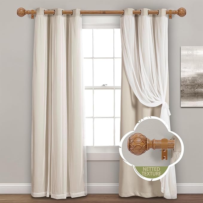 Wood Boho Curtain Rods for Windows:36-88Inch Wooden Farmhouse Curtain Rod for Bedroom Living Room,Heavy Duty Adjustable Rustic Decorative Drapery Rods with Vintage Imitation Wood Finial,Brown-Ruum Studio Home