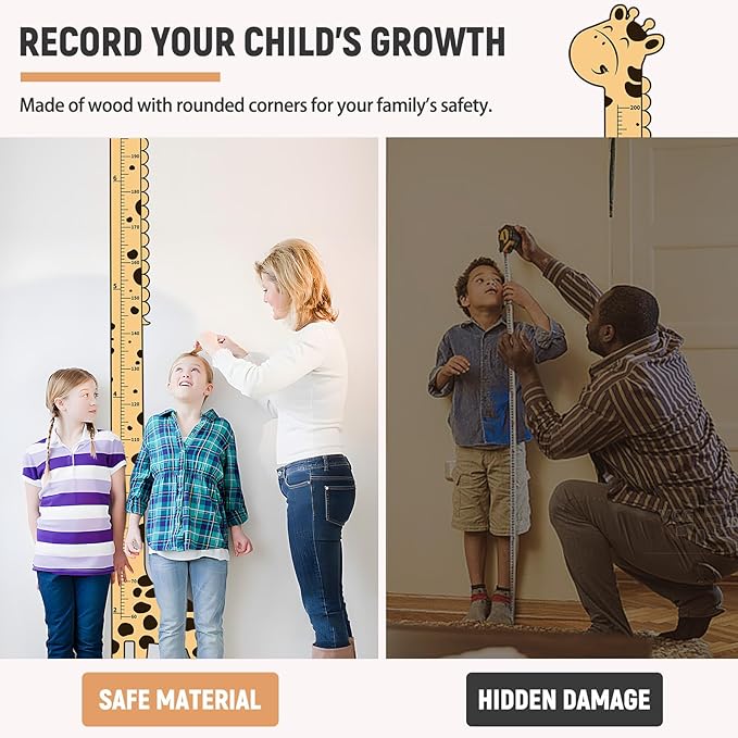 Wooden Growth Chart for Kids,Giraffe Height Chart for Boy Girls,Measuring Board for Kids Height,for Child's Room,Nursery Decor Decoration Wall Art (giraffe)-Ruum Studio Home