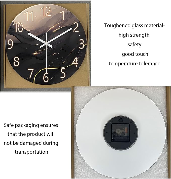 Black and Gold Wall Clocks Battery Operated 14 Inch Wall Clock Silent Non Ticking Glass Decorative Wall Clock for Office-Ruum Studio Home