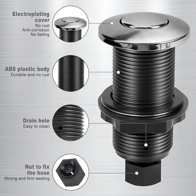 Garbage Disposal Air Switch Kit, Garbage Disposal Button, Sink Top Waste Disposer On/Off Switch, UL Listed Air Switch Compatible with All Garbage Disposals (Brushed Stainless Steel)-Ruum Studio Home