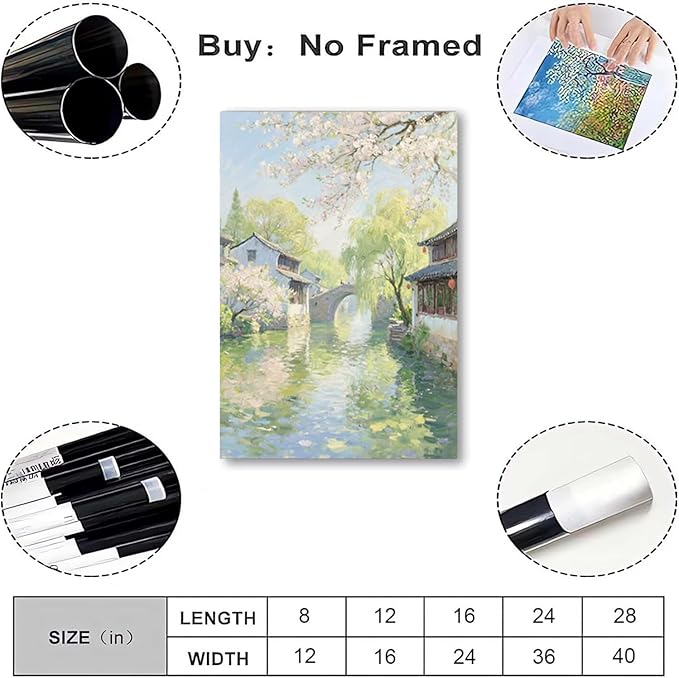 Small bridge stream house Jiangnan style landscape poster suitable for living room bedroom office natural oil painting poster-Ruum Studio Home