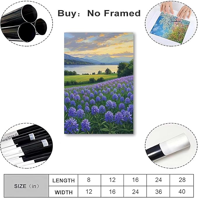 The lavender scenery all over the lake at sunset is suitable for posting in the living room bedroom office landscape poster wall painting-Ruum Studio Home