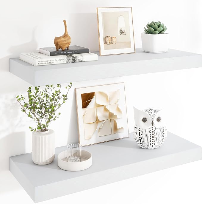 Heimlove 12" Deep Floating Shelves, 36 x 12 Inch Wall Mounted Long Floating Shelf with Invisible Brackets, for Home Decor, Bedroom, Kitchen, Living Room, Bathroom - 2 Pack, White-Ruum Studio Home