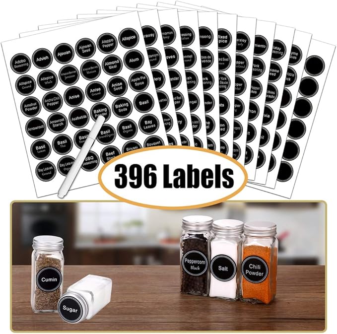 SWOMMOLY Spice Rack Organizer with 36 Empty Square Spice Jars, 396 Spice Labels with Chalk Marker and Funnel Complete Set, for Countertop, Cabinet or Wall Mount, Black-Ruum Studio Home
