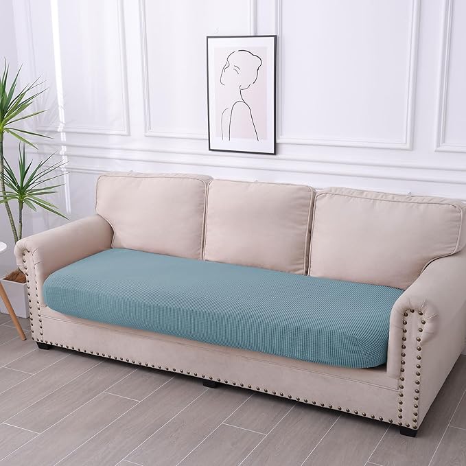 hyha Waterproof Couch Cushion Covers for Pets, Non Slip Sofa Seat Cover for Dogs Washable, Soft Thick Stretch Jacquard Fabric, Sofa Slipcovers with Elastic Bottom (1 Piece for Large, Lake Blue)-Ruum Studio Home