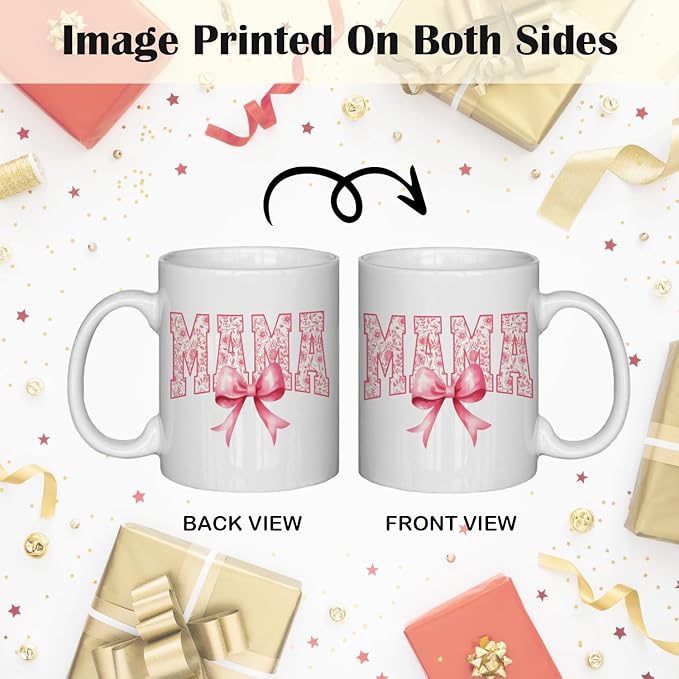 JINYO Coquette Pink Bow Floral Mama Mug, Mama Coffee Cup, Mother's Day Mugs Cups for Mom, Mom Birthday Gifts from Daughter Son, Ceramic Coffee Tea Mug 11 oz-Ruum Studio Home