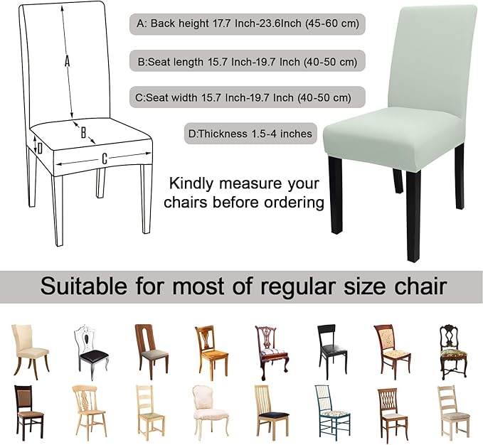 JQinHome Smoke Green Chair Covers for Dining Room Set of 6, High Stretch Removable Washable Parsons Chair Slipcover for Home Party Hotel Wedding Ceremony (6PCS,Smoke Green)